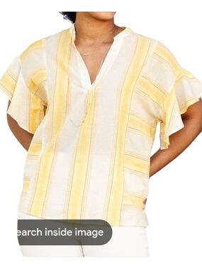 Matilda Jane Yellow White Striped Casual 100% Cotton Lightweight Flutter Sleeve